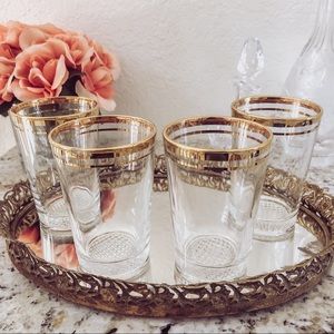Vintage Gold Trim Diamond Bottom Juice Glass Set of four